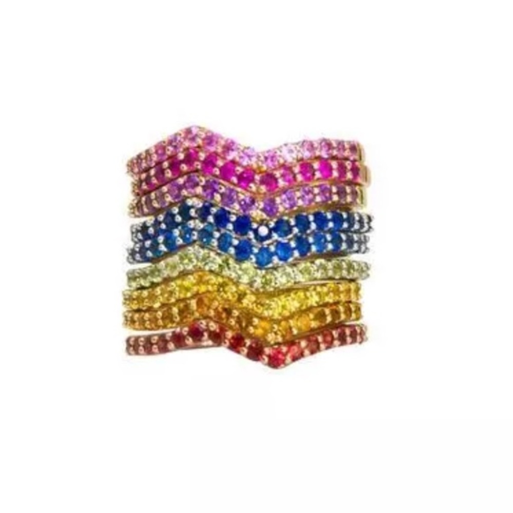 Natural 🌈 Color Sapphire Wavy 14K Stackable Rings